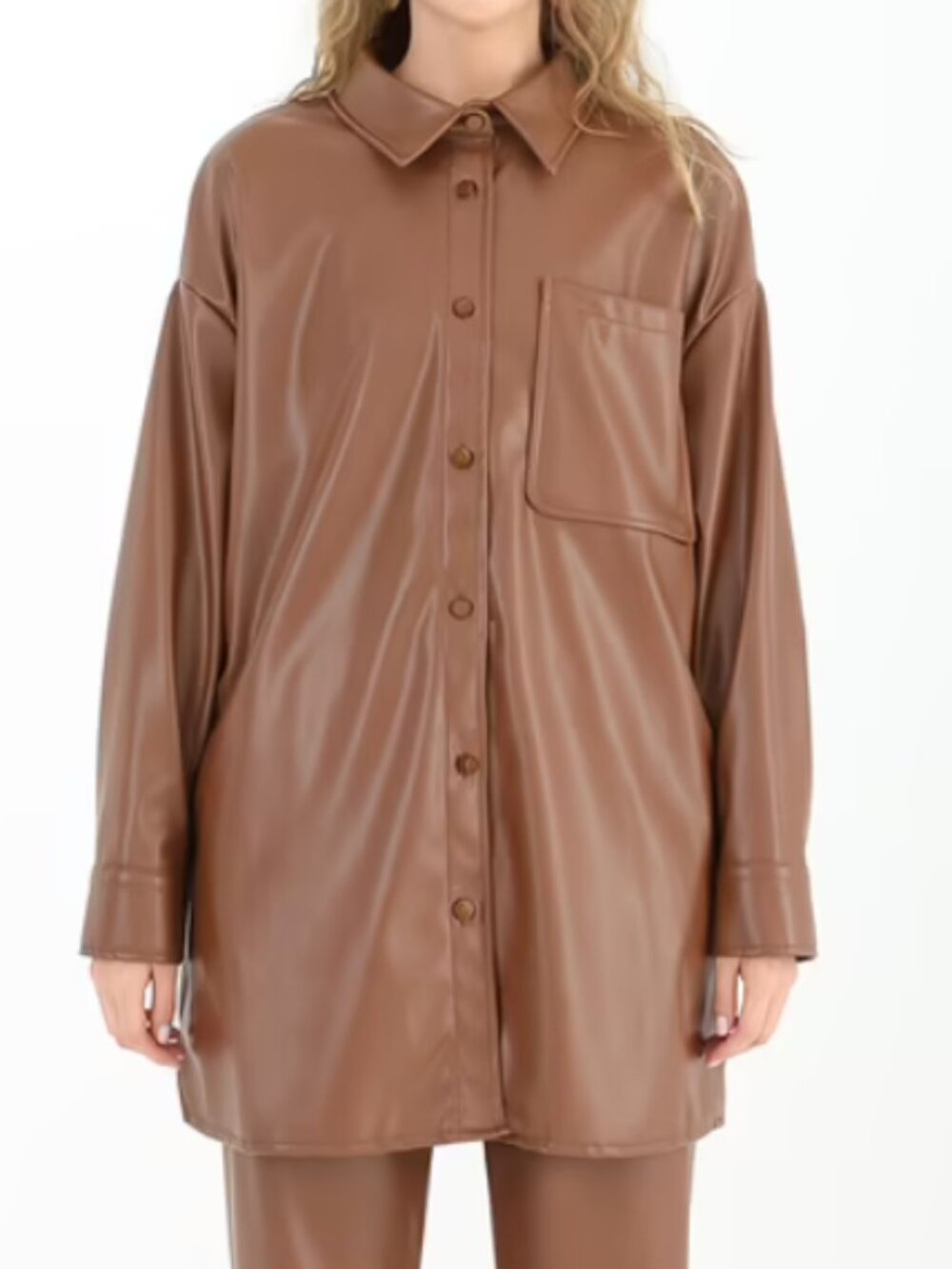Camel Faux Leather Oversized dress/Shirt